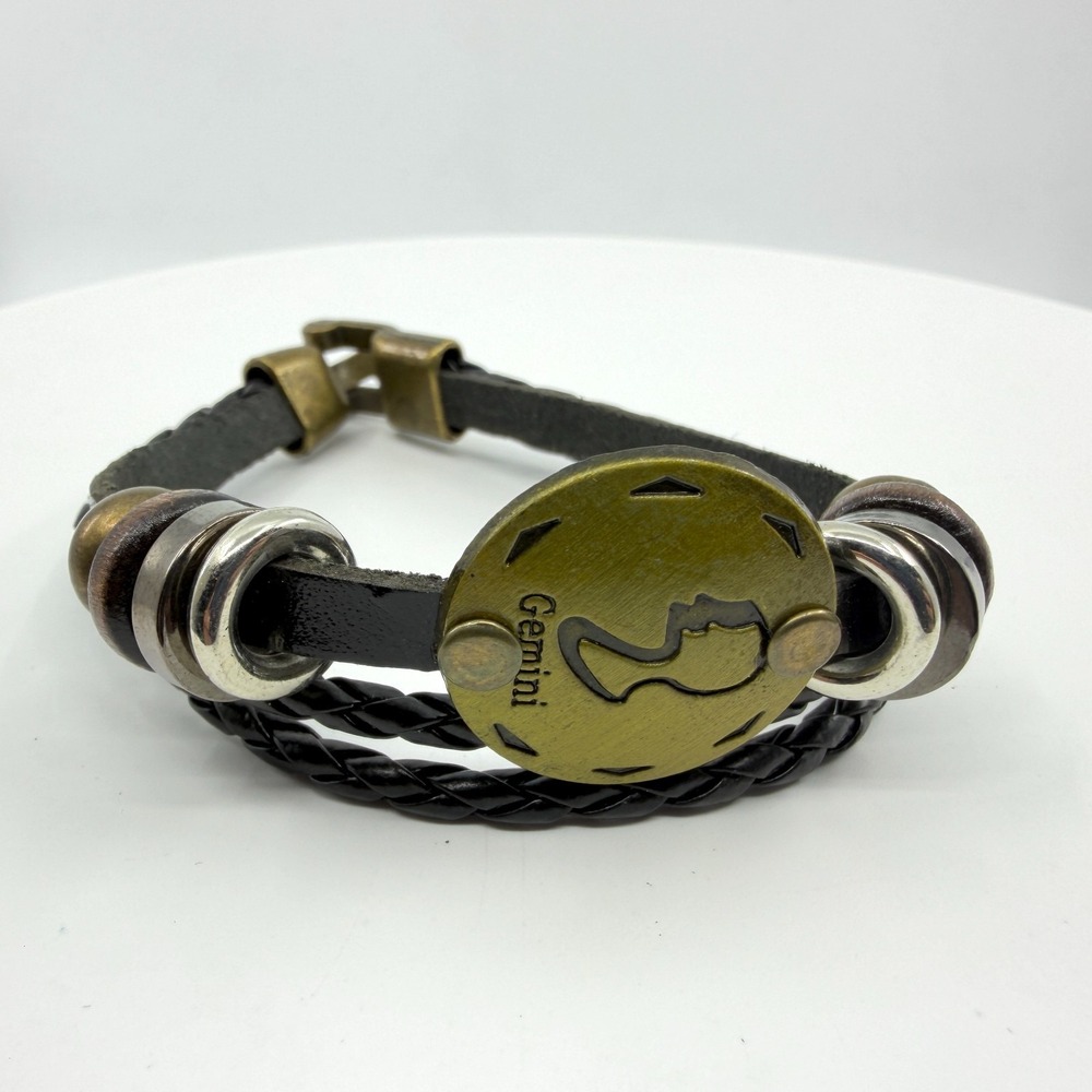 Gemini Zodiac Leather Bracelet Gothic Multi Strand Statement Bohemian Jewelry